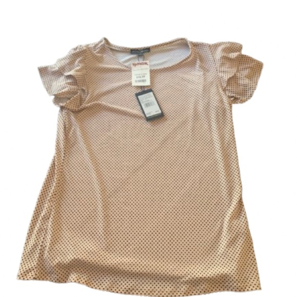 Adrianna Papell Blush Pink Polka Dot Double Flutter Sleeve Top Size Small NWT